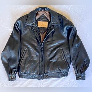 Habitat Vintage Black Buttery Soft Leather Bomber Jacket size 4 Small